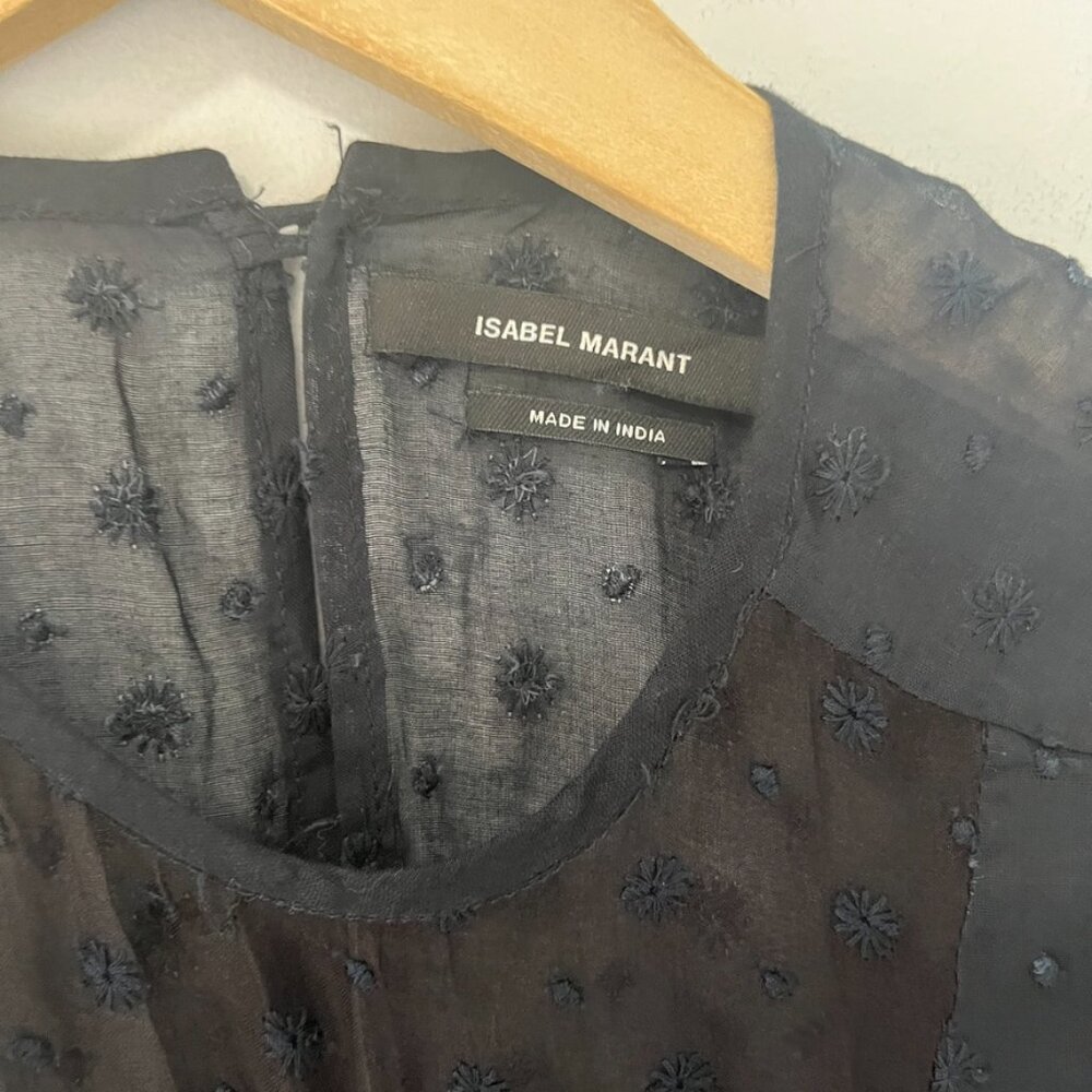 Isabel Marant Black Sheer Embroidered Flowy Tank Blouse Size 34 - Picture 5 of 9